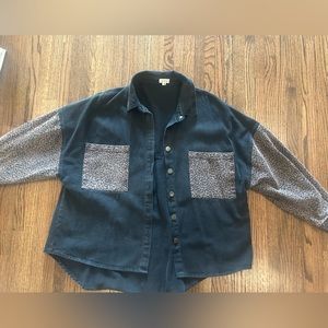 Printed black denim jacket